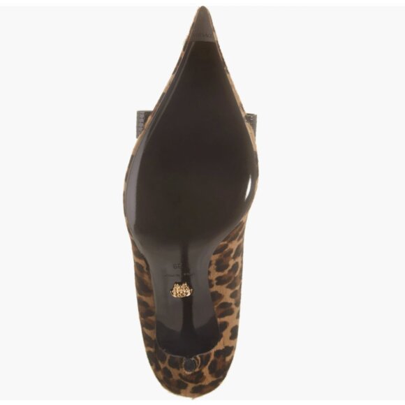 VERSACE Leopard Animal Print Genuine Calf Hair Leather Bow Pointed Toe Pumps - Picture 5 of 7